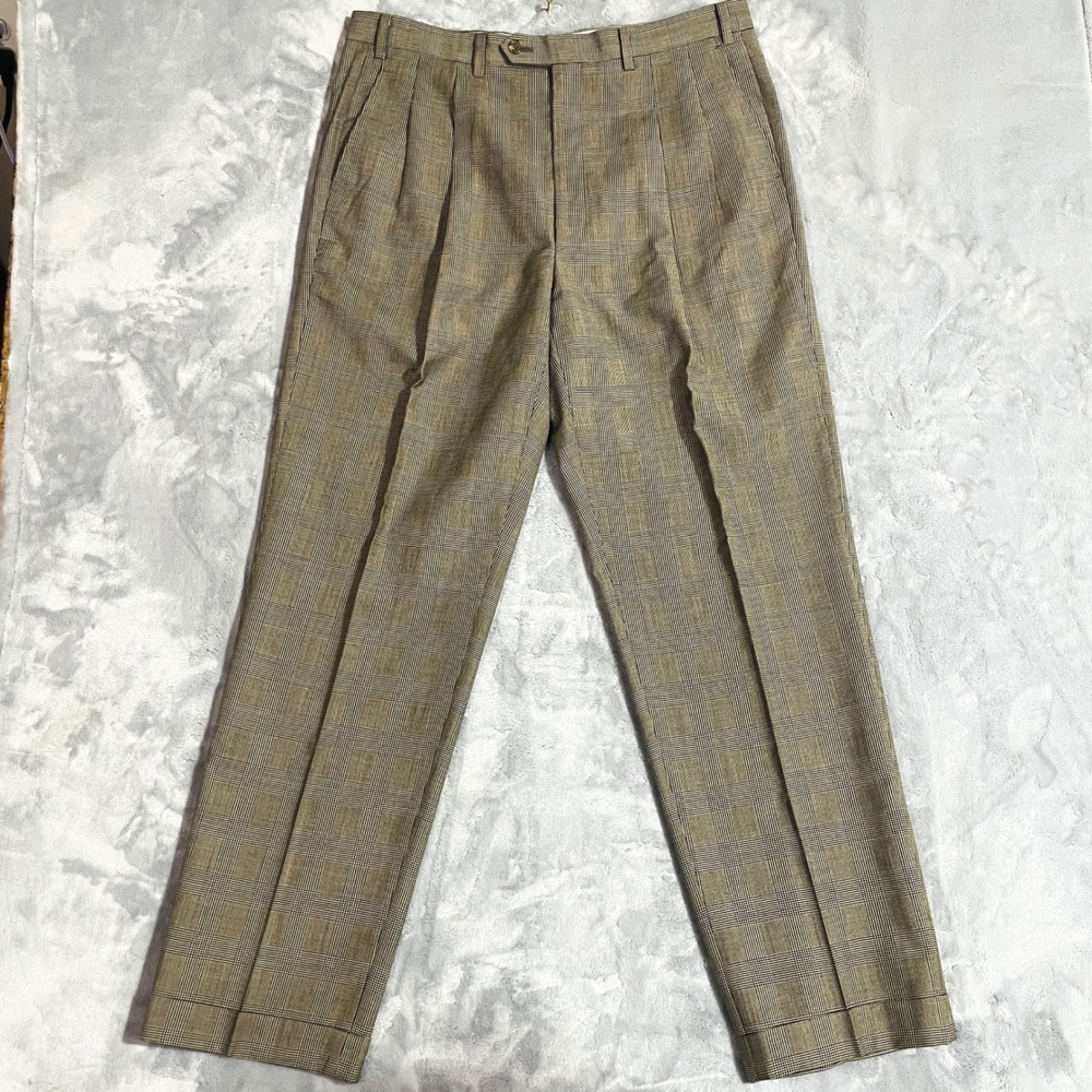 Lauren Ralph Lauren Dress Pants Mens 36x32 100% Wool Glen Plaid Pleated Cuffed